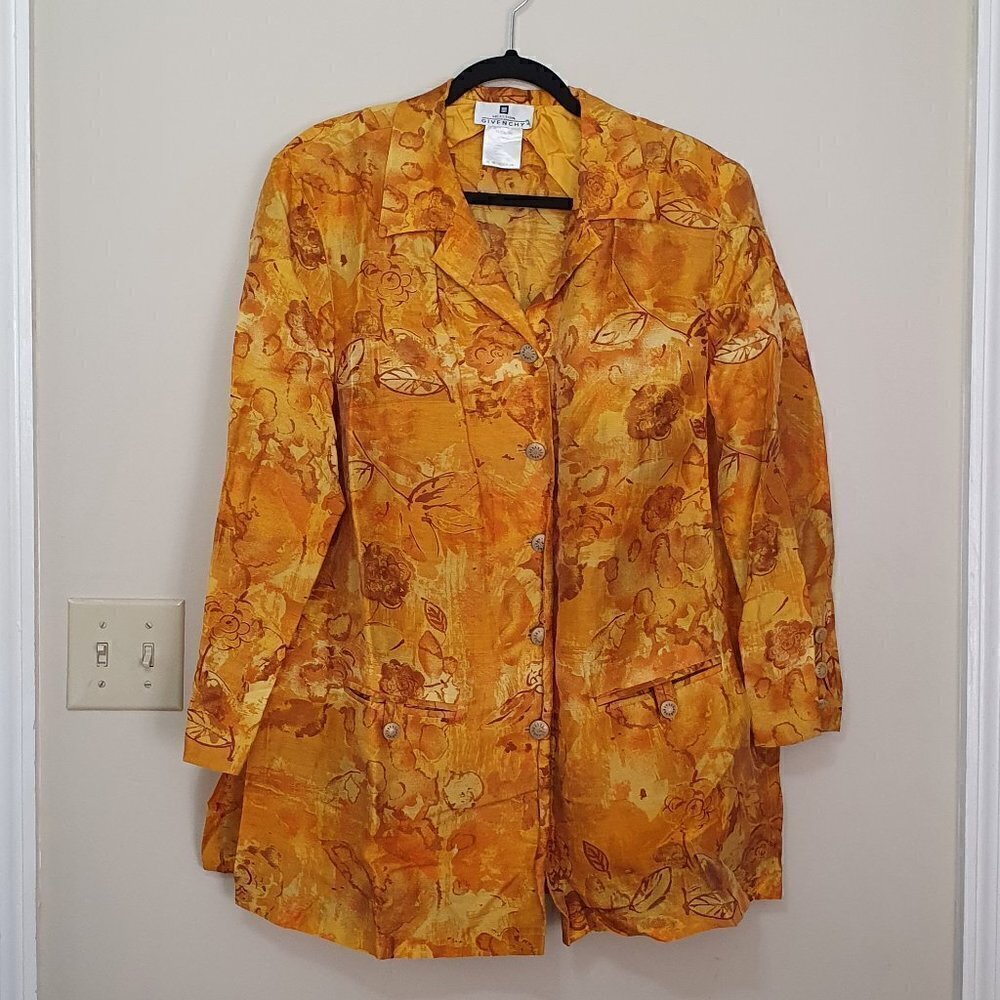 Givenchy Blended Linen Floral Tiger Orange Coat